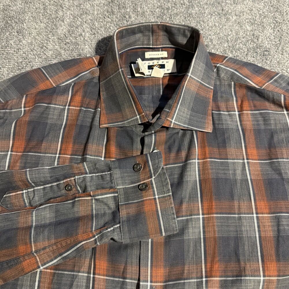 Joseph Abroud Shirt Mens Extra Large Gray Plaid Button Front Long Sleeve Cotton
